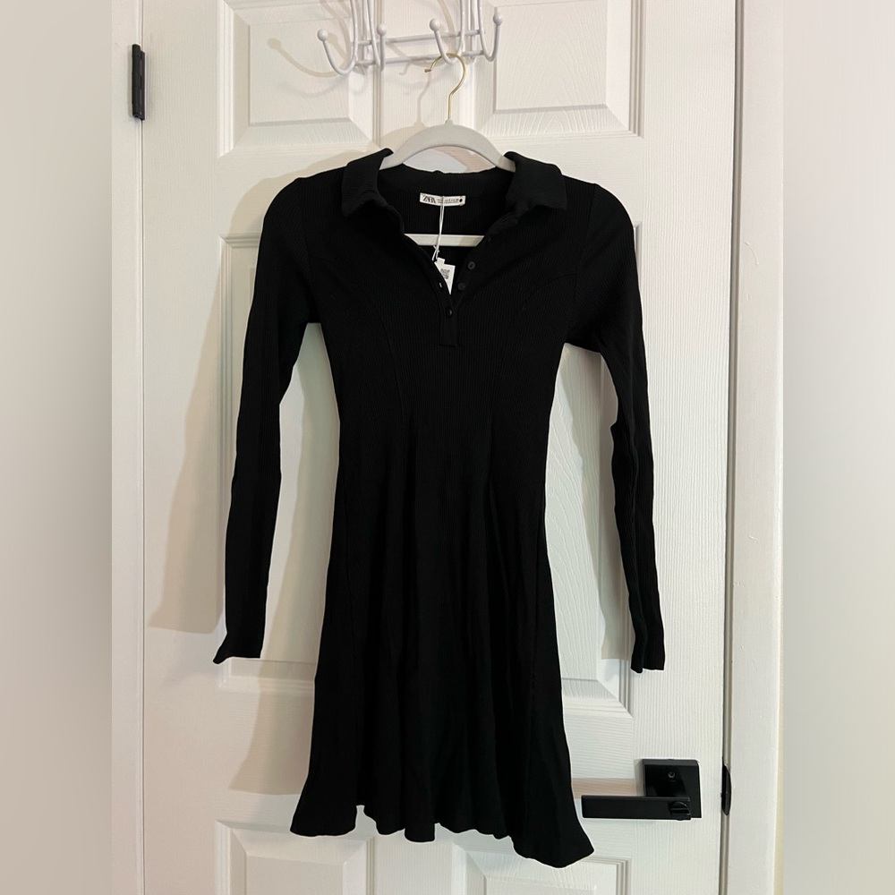 Zara Black Long Sleeve Dress with Collar